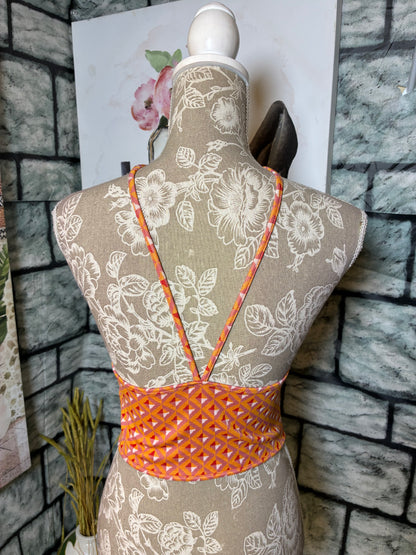Zara Orange Red Pink Print Blouse Women sz Medium