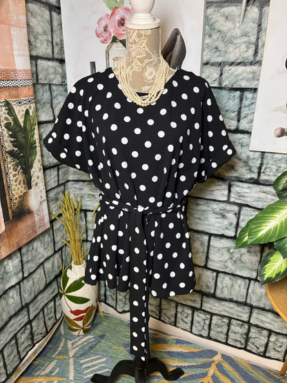 Worthington Black White Polka Dot Blouse Women sz 0XL