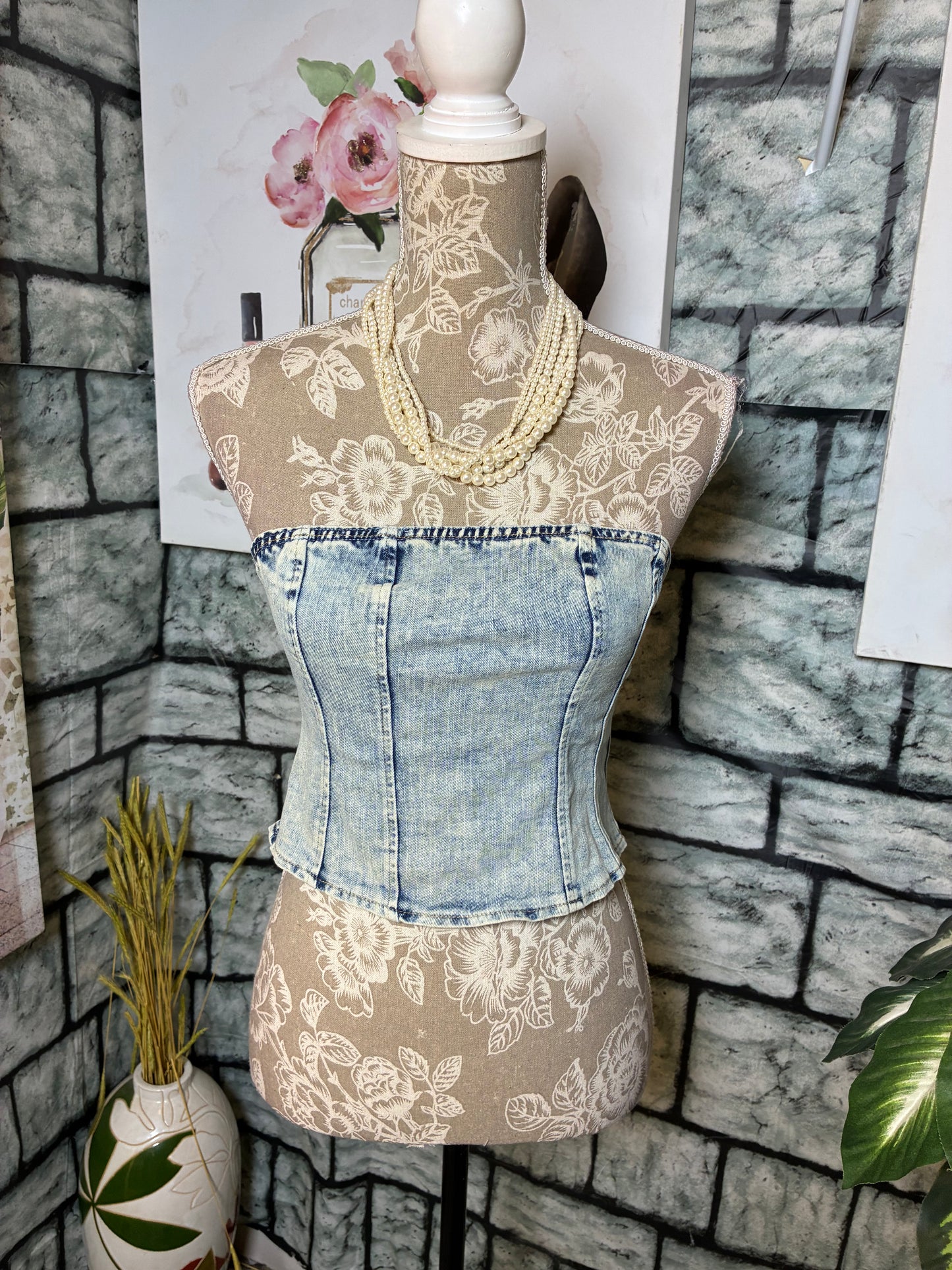 Shein Blue Denim Blouse Women sz Small
