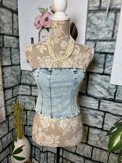 Shein Blue Denim Blouse Women sz Small