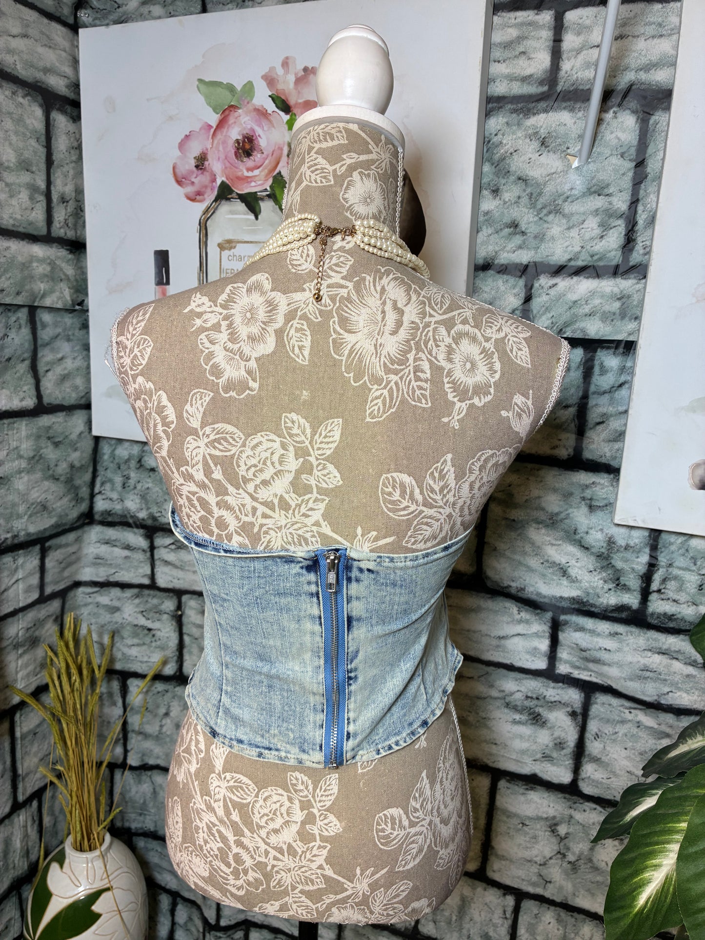 Shein Blue Denim Blouse Women sz Small
