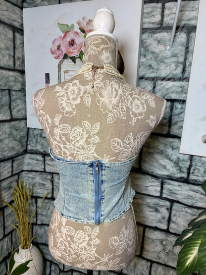 Shein Blue Denim Blouse Women sz Small