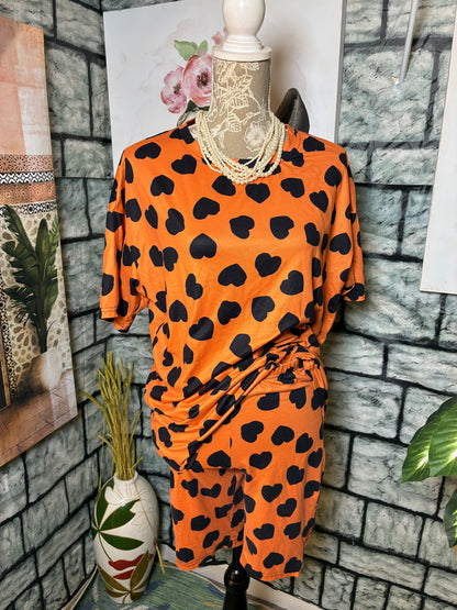 Orange Black Heart 2 Piece Short Set Women sz Small