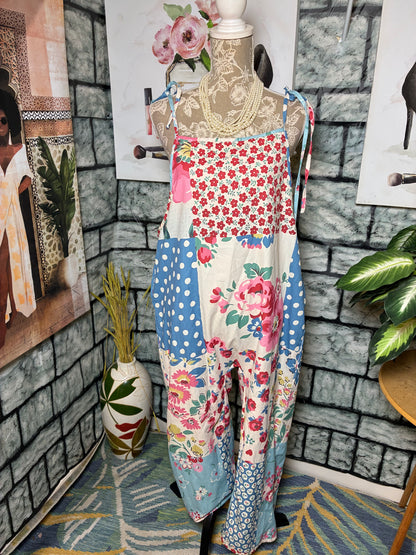 Blue Pink Polka Dot Jumpsuit Women sz Medium