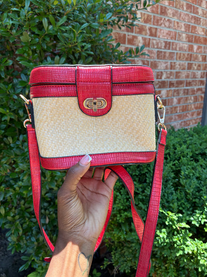 NEW Red Beige Straw Handbag