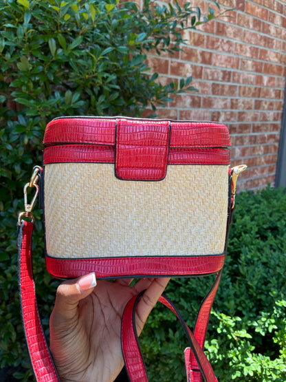 NEW Red Beige Straw Handbag