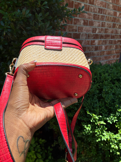NEW Red Beige Straw Handbag