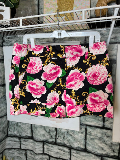 New York & Co Black Pink Yellow Print Shorts Women sz 8