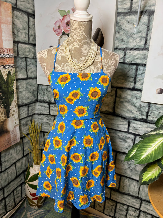 Shein Blue Sunflower Dress Women sz Medium
