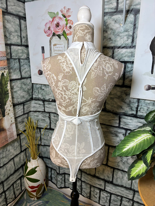 WOW White Rhinestone Bodysuit Top Women sz Small