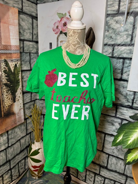 Best Teacher Ever Green Pink t Shirt Women sz Medium