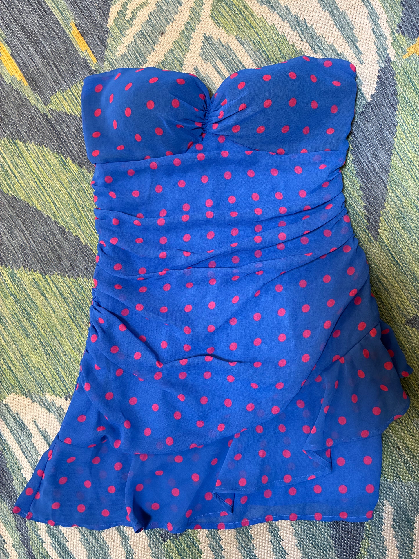 MNG Blue Pink Polka Dot Dress Women sz Small