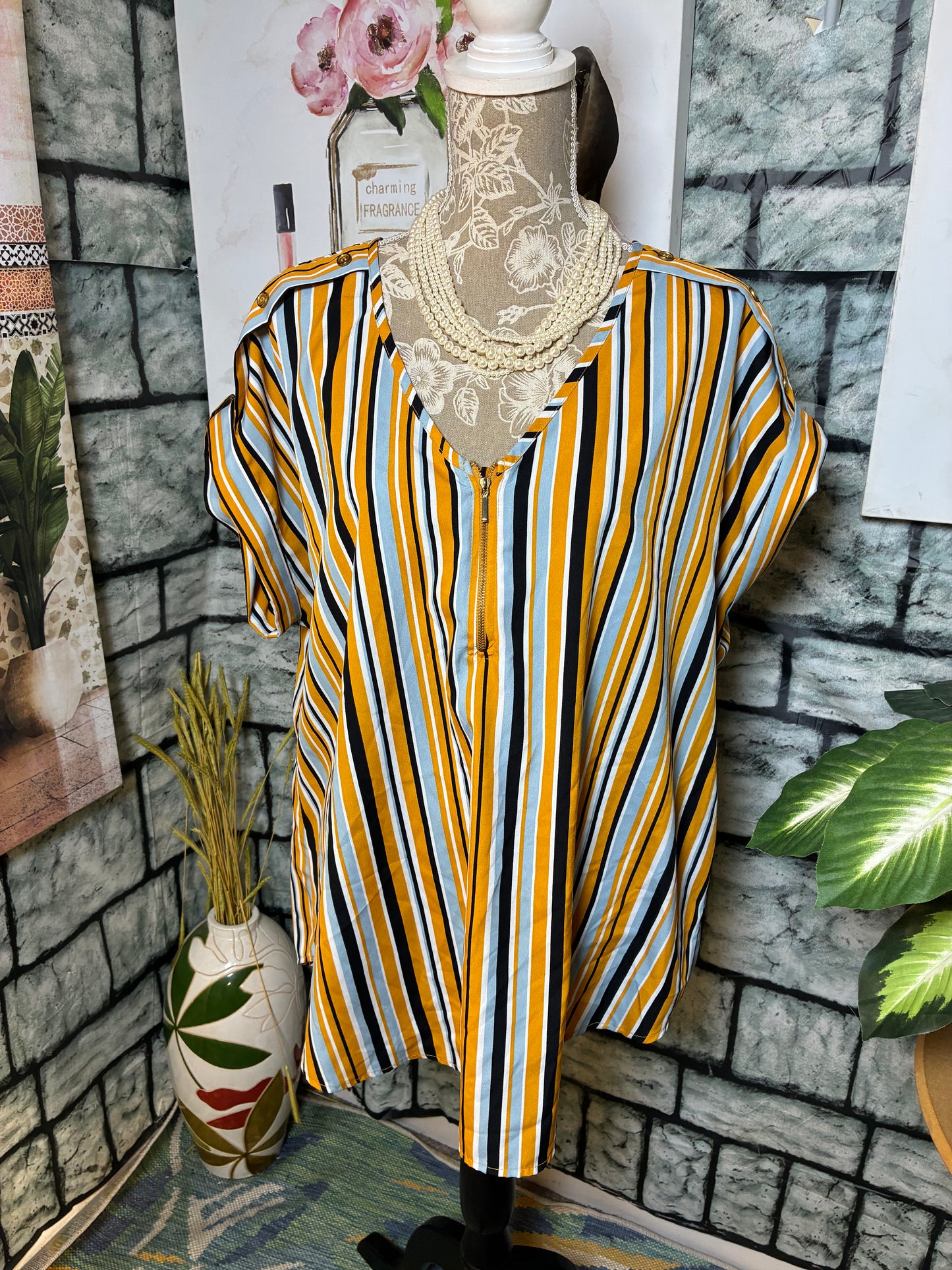 Speed Limit Blue Yellow Blouse Women sz 2XL