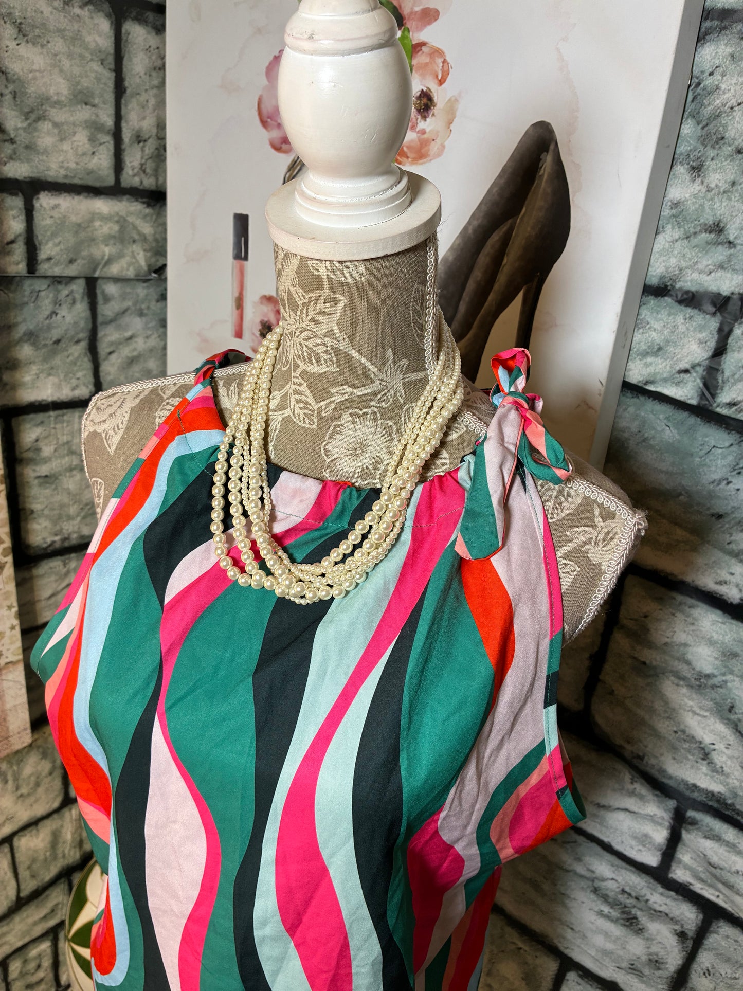 Shein Pink Green Colorful Blouse Women sz Large