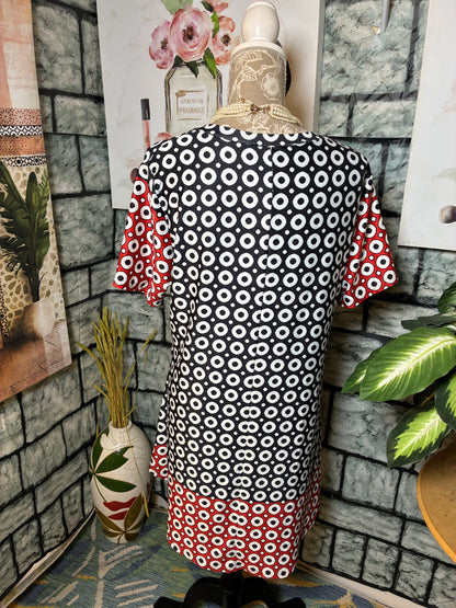 Lily Black Red Print Shirt Dress Women sz XL