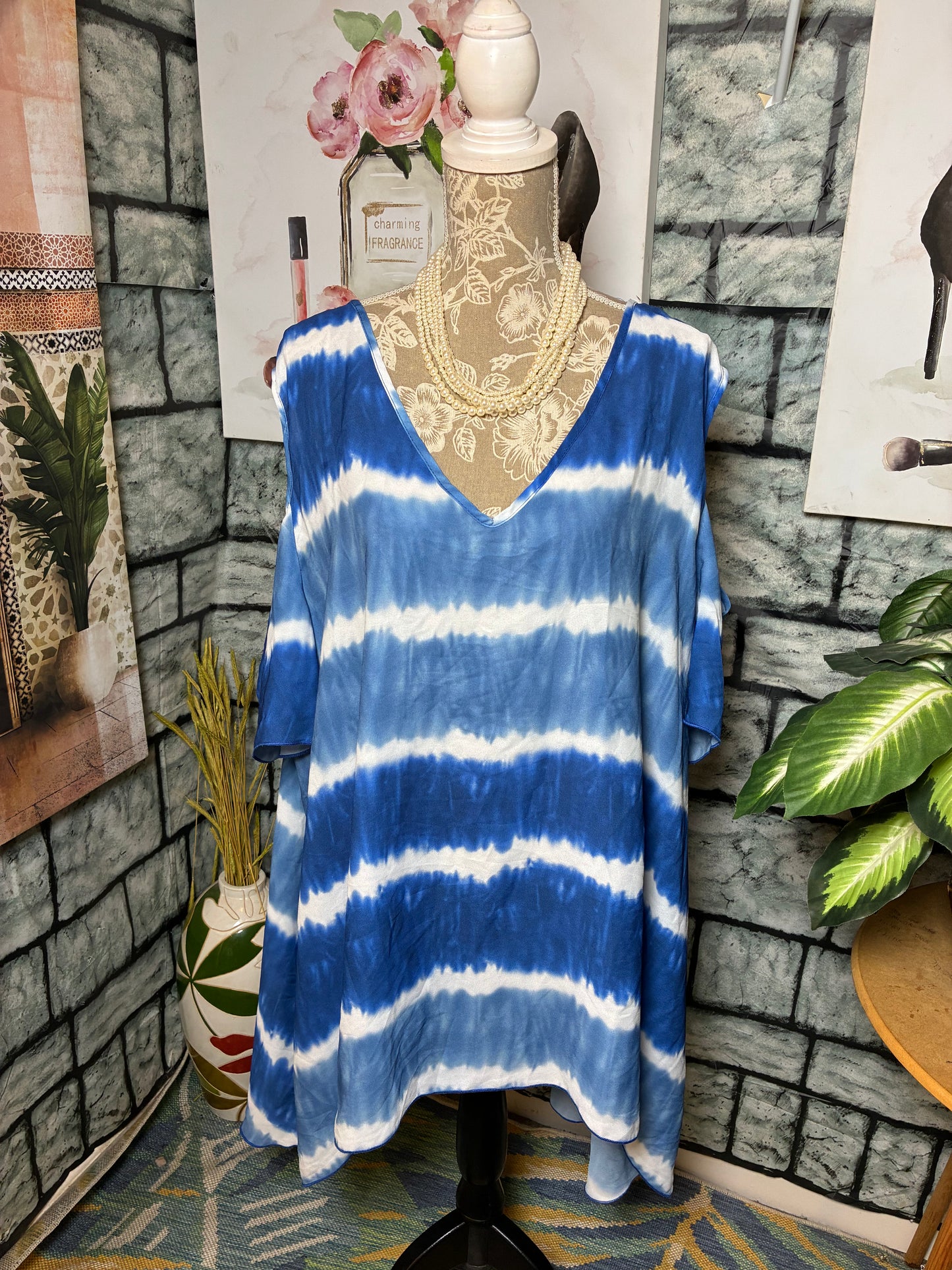 Ashley Stewart Blue White Blouse Women sz 26/28