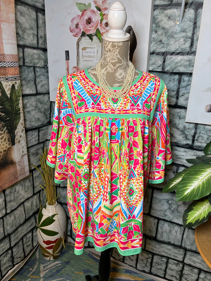 Pink Green Colorful Blouse Women sz 2XL