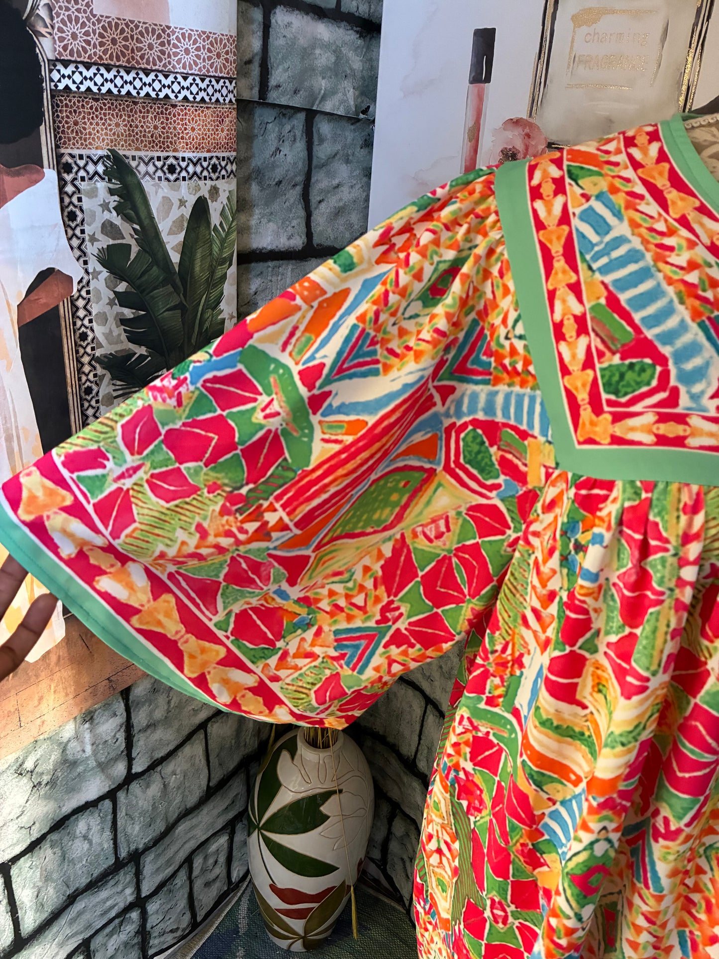 Pink Green Colorful Blouse Women sz 2XL
