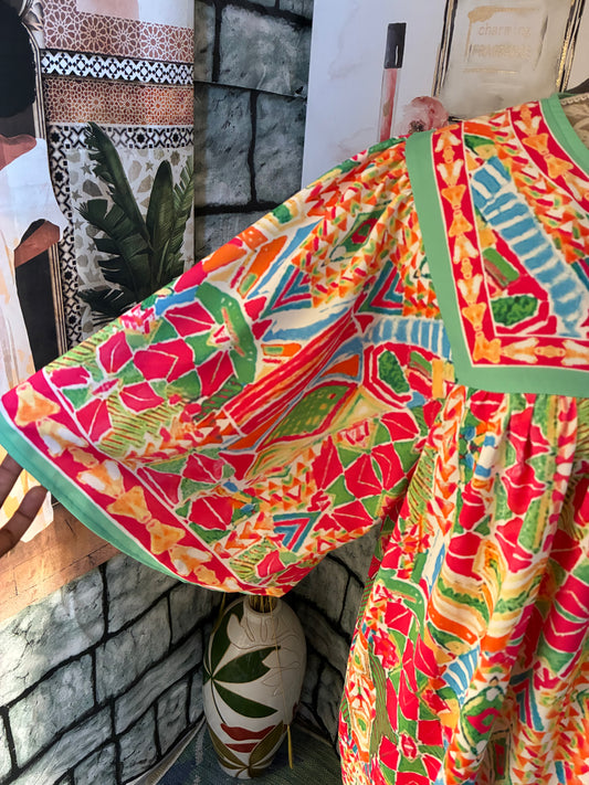 Pink Green Colorful Blouse Women sz 2XL