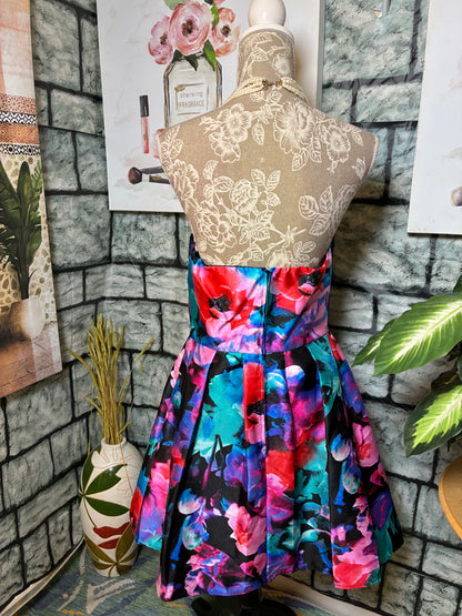 B Darlin Blue Purple Floral Dress Women sz 13/14