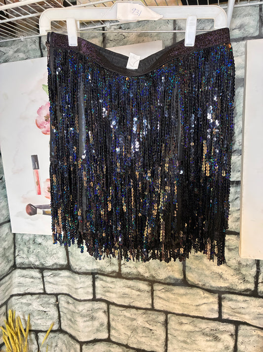 Black Fringe Sequin Skirt Women sz 14