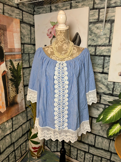 Unique Spectrum Blue Blouse Women sz 3XL
