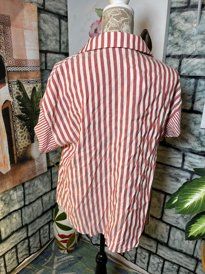 Shein Red Beige Button Blouse Women sz 0XL