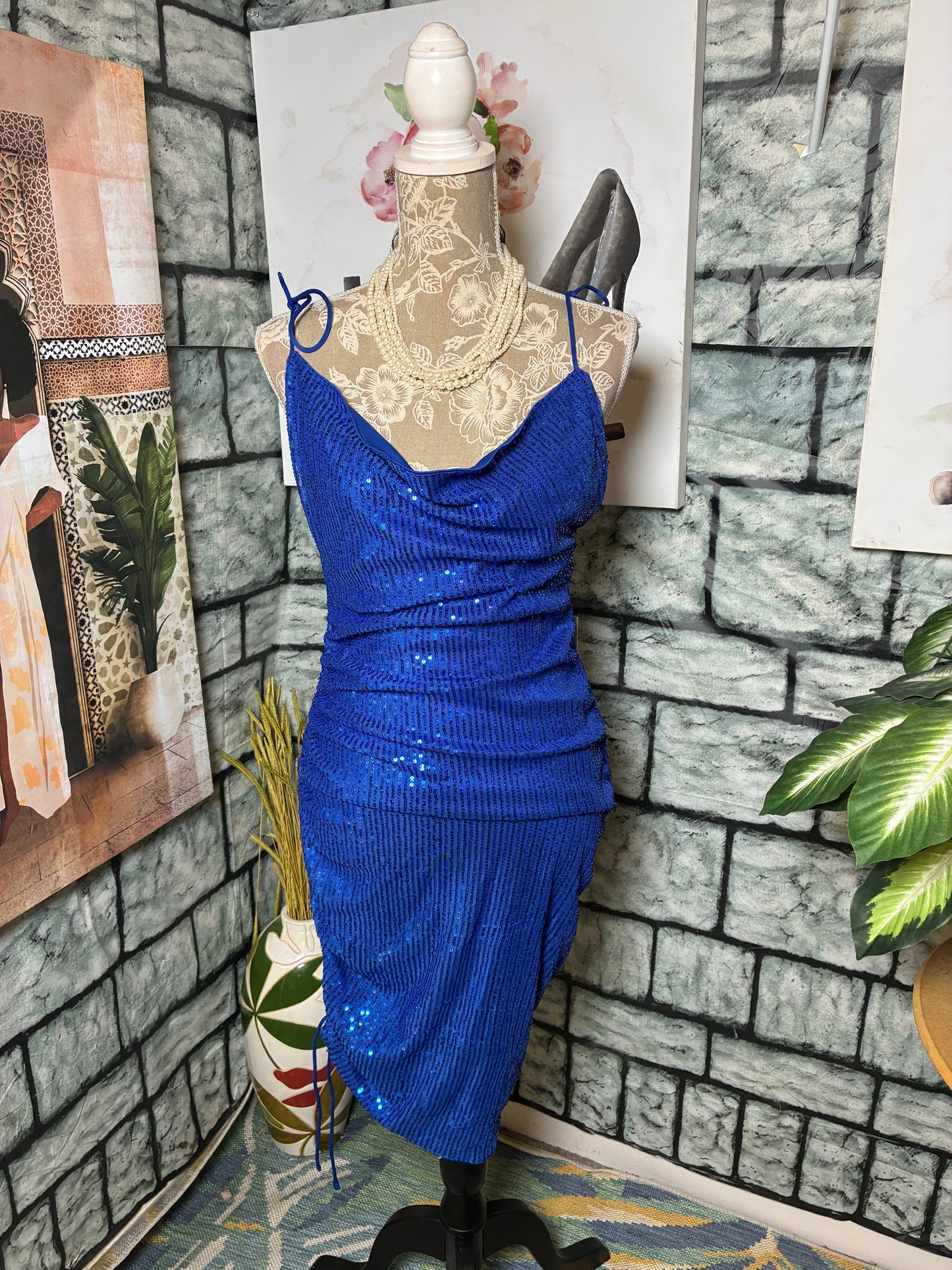 NEW Hello Molly Blue Sequin Dress Women sz Large