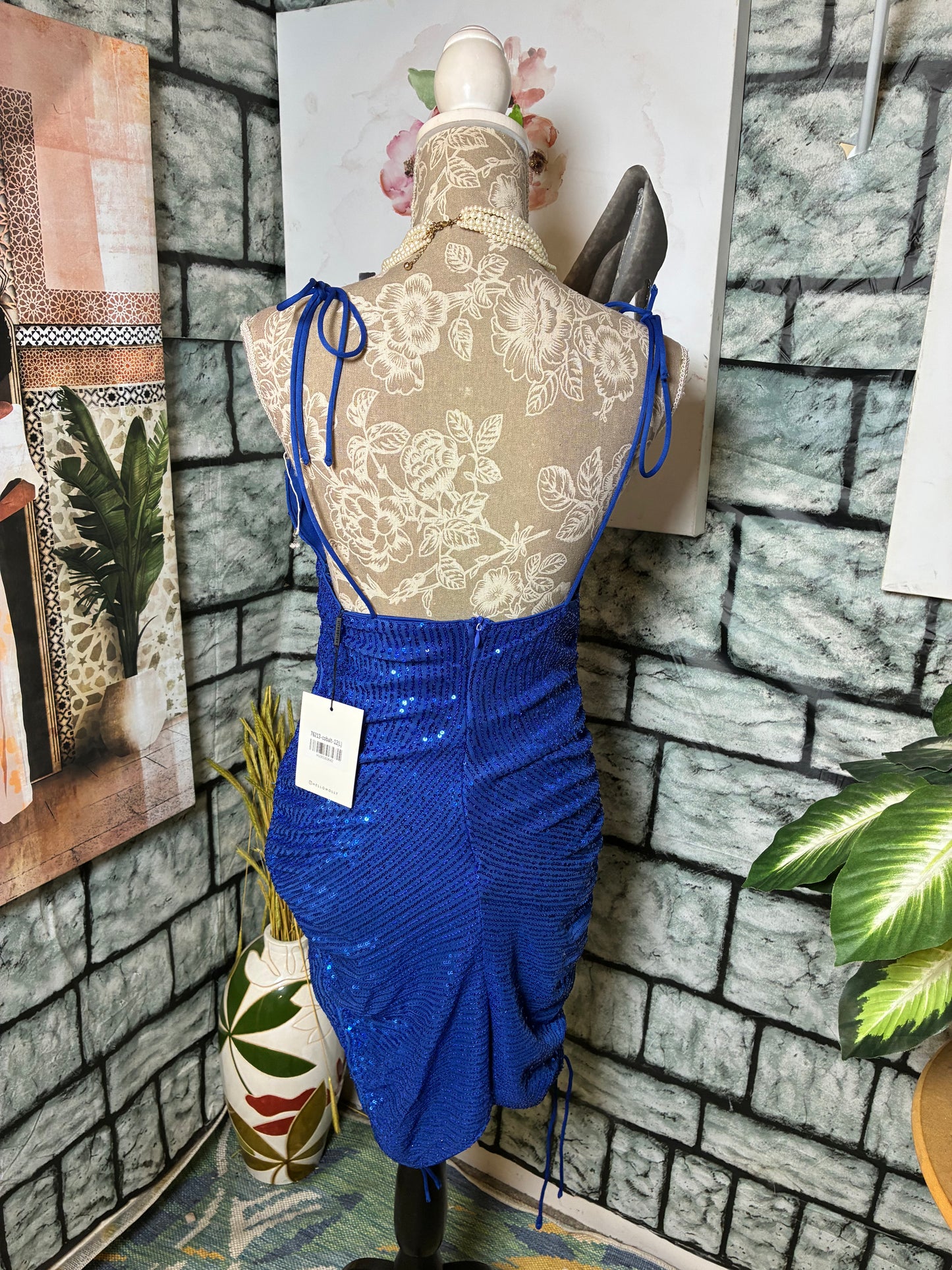 NEW Hello Molly Blue Sequin Dress Women sz Large