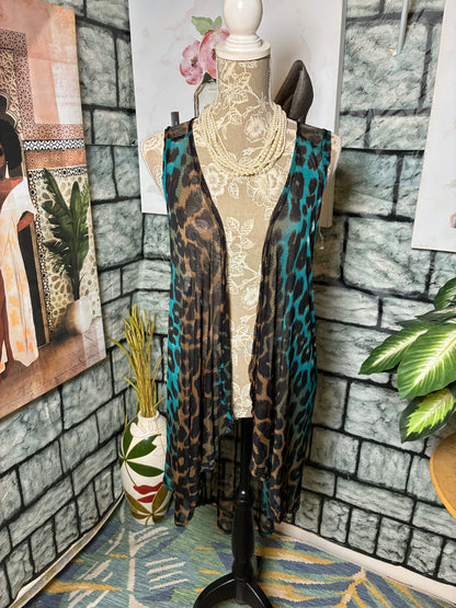 Southern Charm Brown Blue Print Cover Duster Women sz One Size (best fits up to XL)