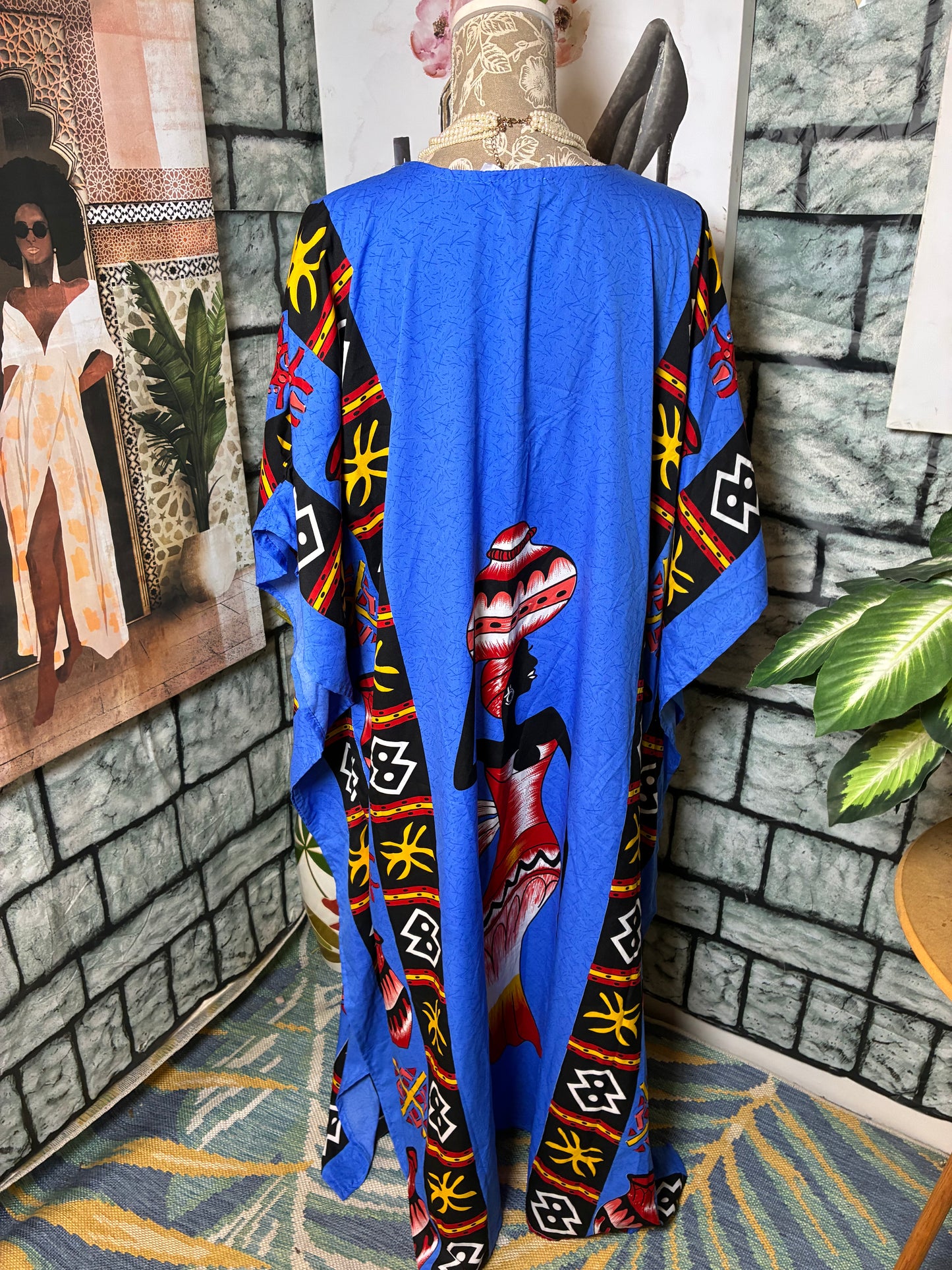 Lapogee Blue Red Print Dress Women sz One Size (Best fits up to 2XL )