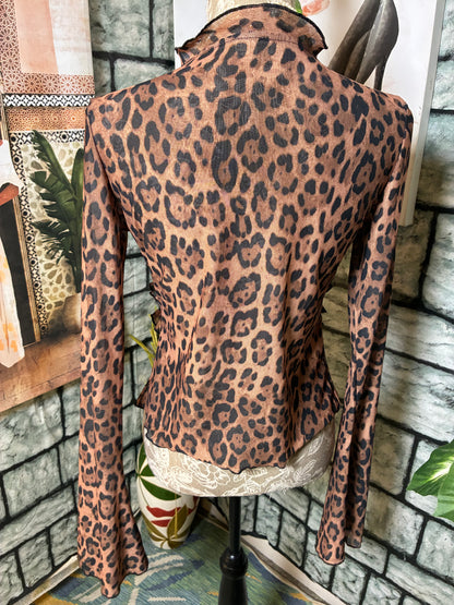Brown Black Print Blouse Women sz Large