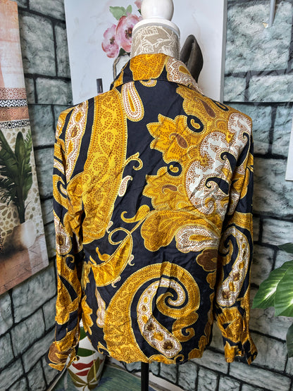 Genny Black Yellow Button Blouse Women sz 4