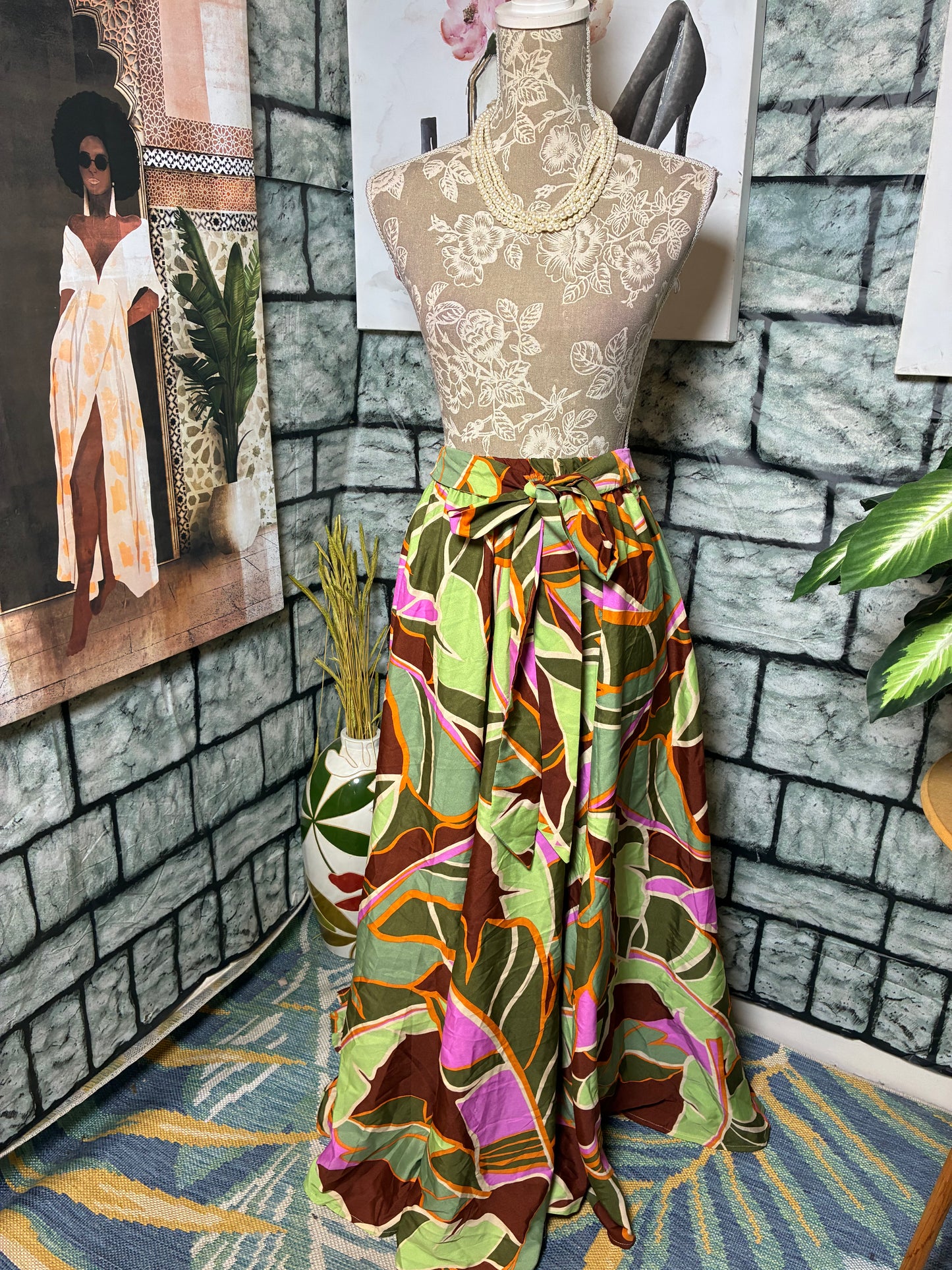 NEW Cato Green Pink Orange Print Skirt Women sz XL (can fit 2XL)