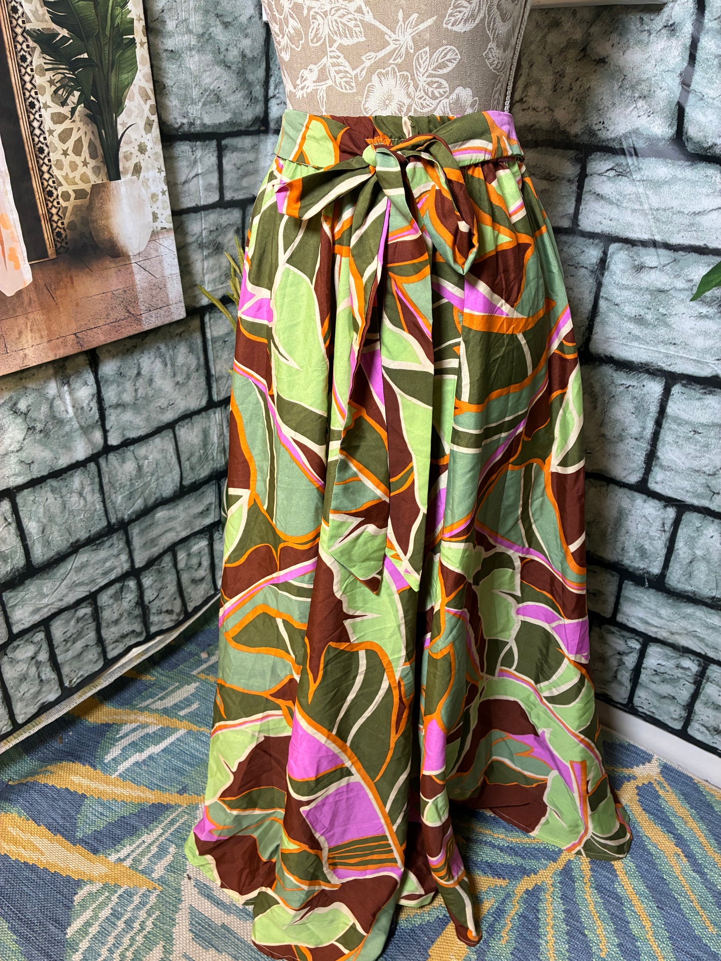 NEW Cato Green Pink Orange Print Skirt Women sz XL (can fit 2XL)
