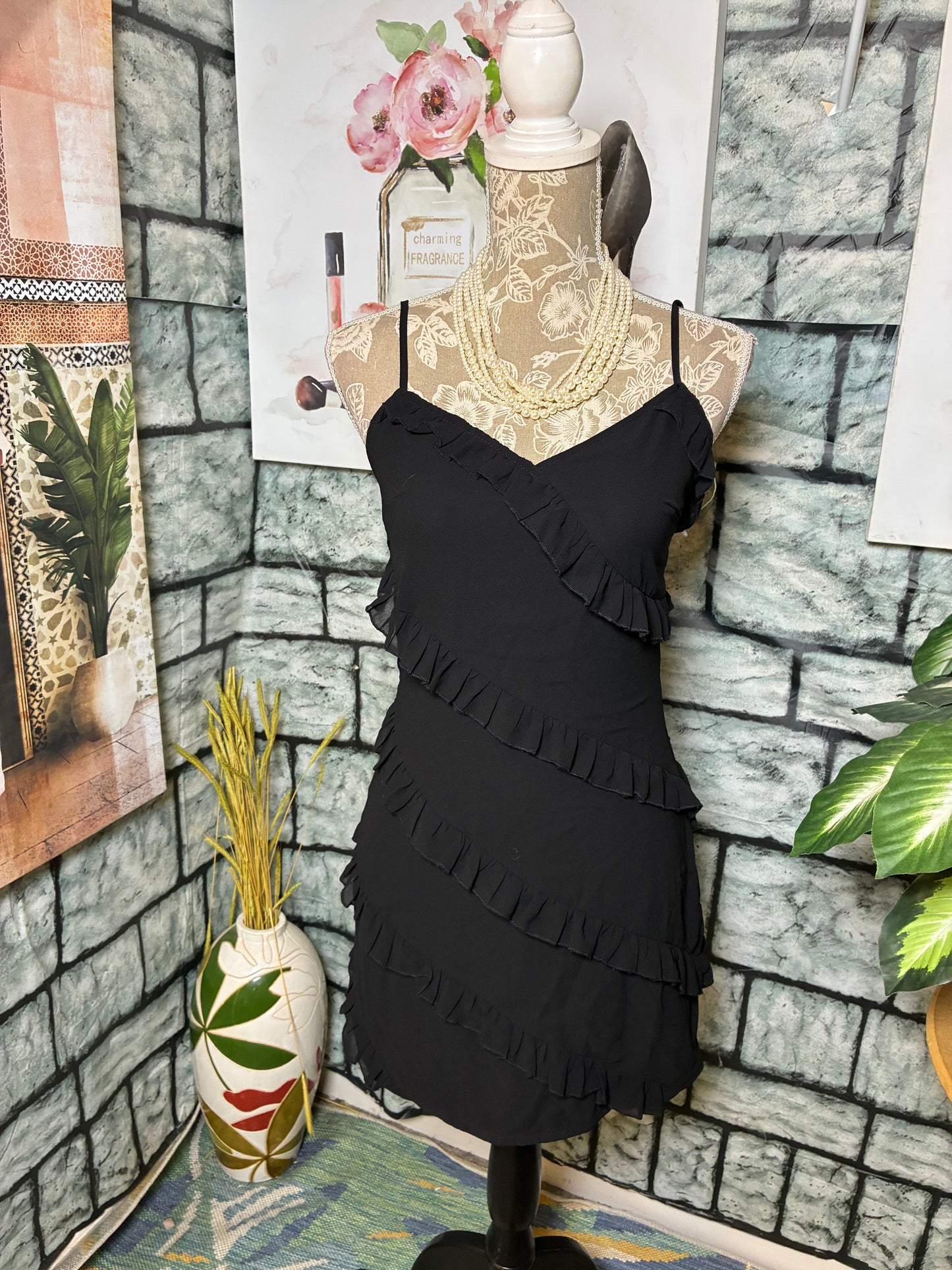 Black Ruffle Dress Women sz Small