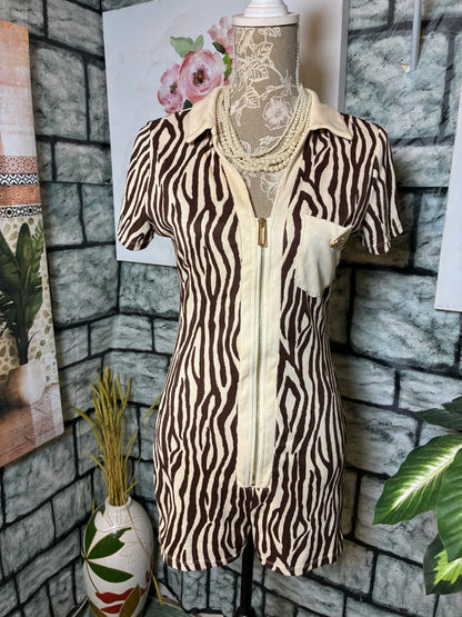Fashion Nova Brown Tan Print Romper Women sz XL