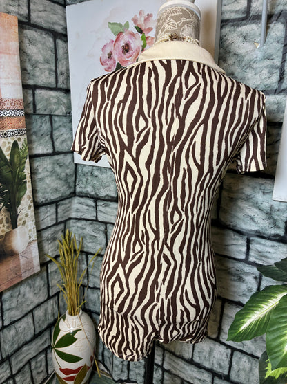 Fashion Nova Brown Tan Print Romper Women sz XL