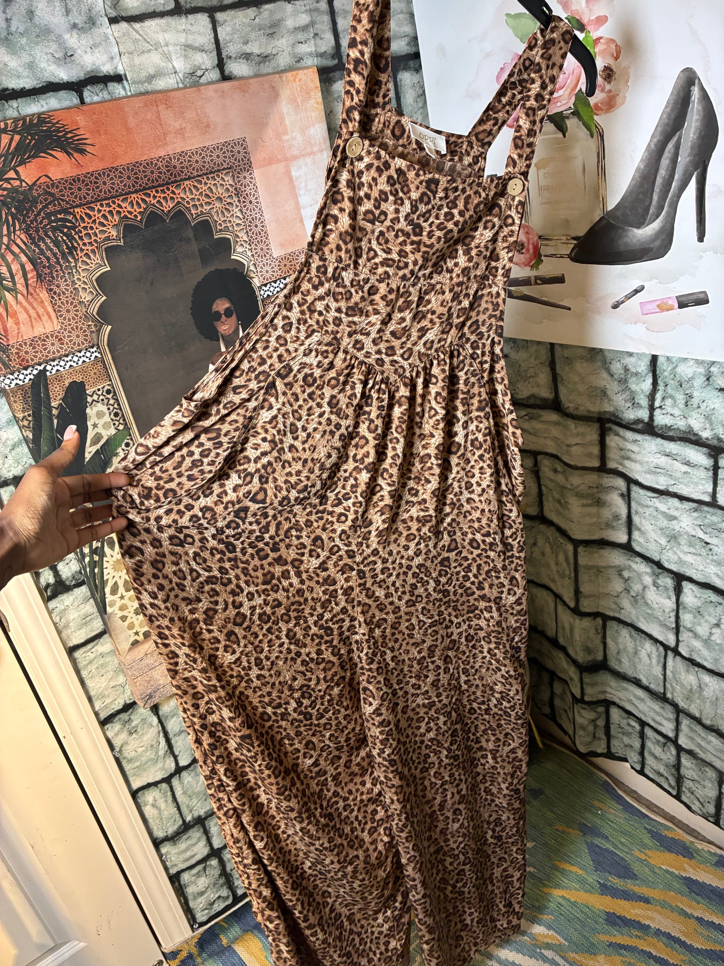 Oddy Brown Print Jumpsuit Women sz 2XL