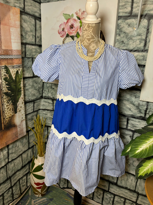 Shein Blue White Print Dress Women sz Large