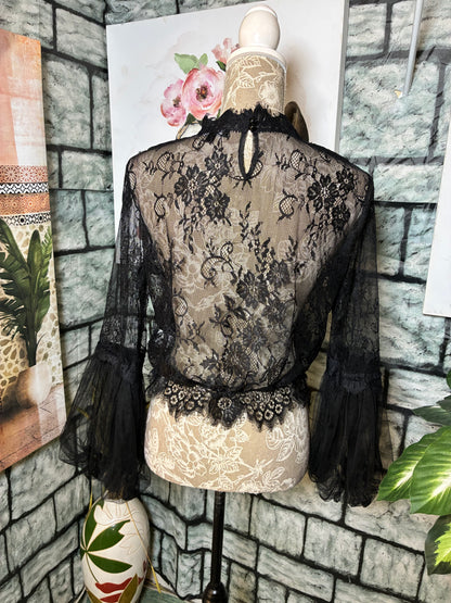 Fashion Nova Black Lace Blouse Women sz Large