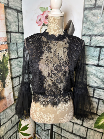 Fashion Nova Black Lace Blouse Women sz Large