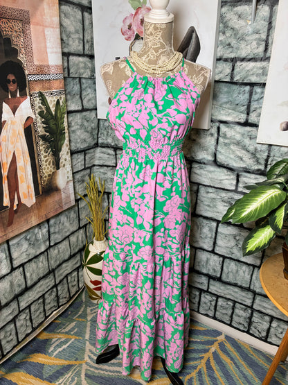 Shein Pink Green Floral Dress Women sz XS