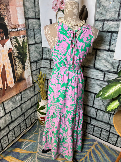 Shein Pink Green Floral Dress Women sz XS