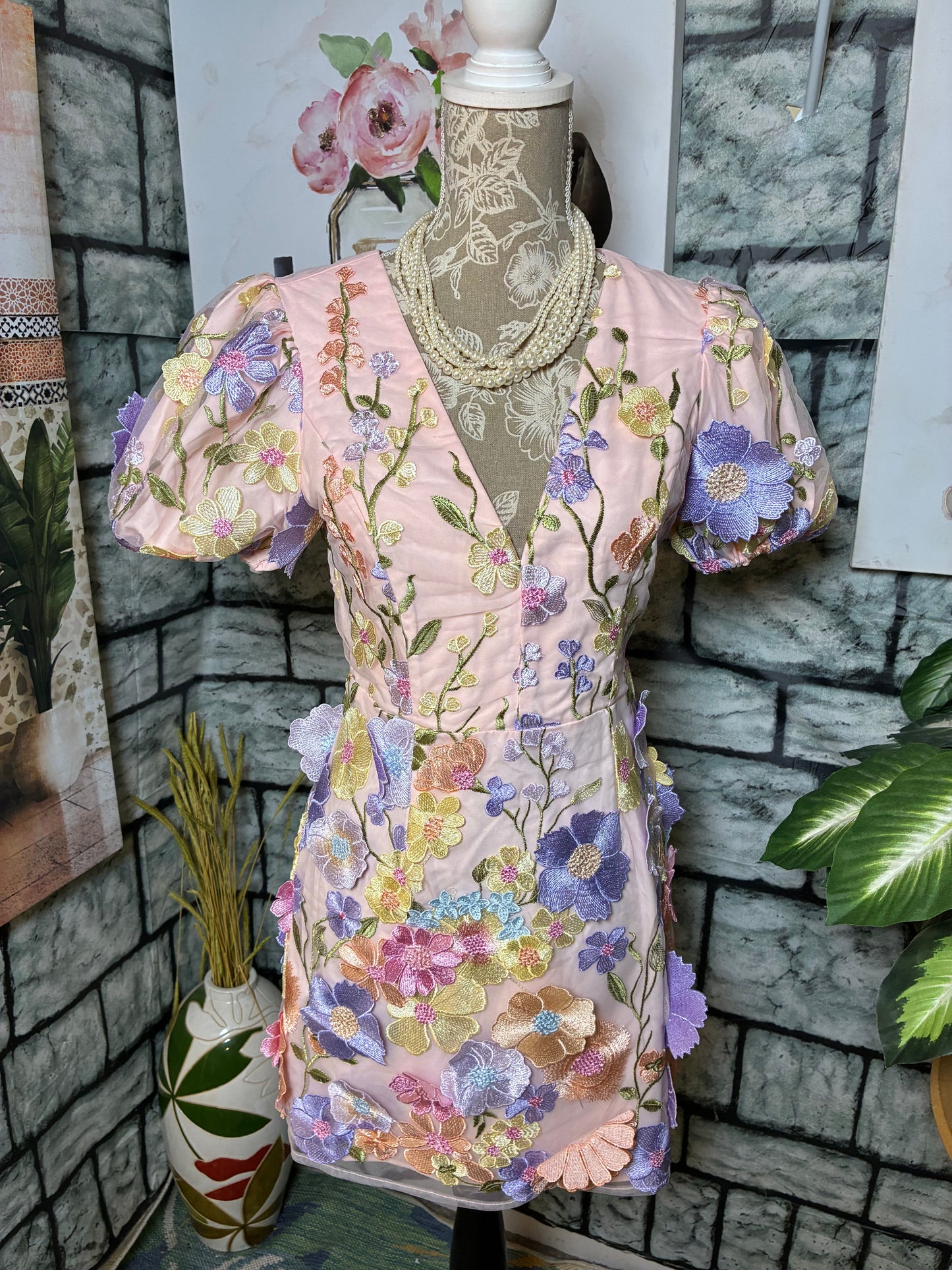 B Right Pink Floral Dress Women sz Medium