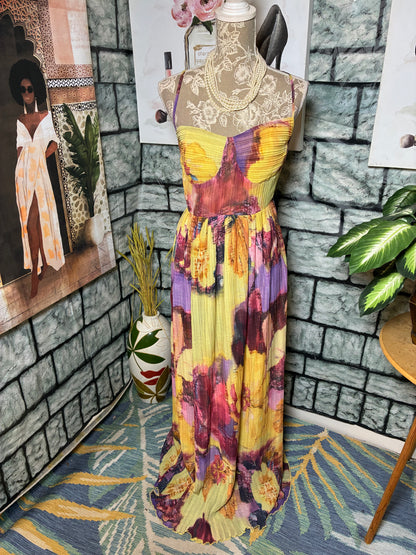 Yellow Burgundy Purple Dress Women sz XL