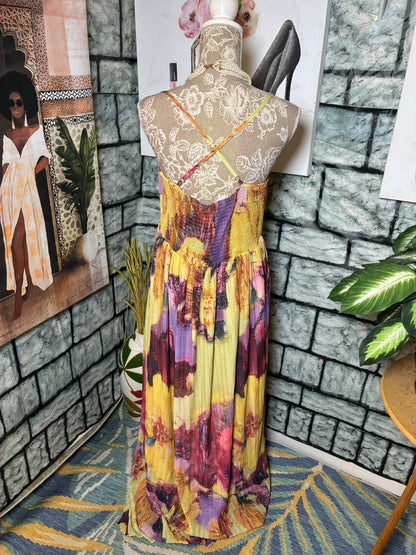 Yellow Burgundy Purple Dress Women sz XL