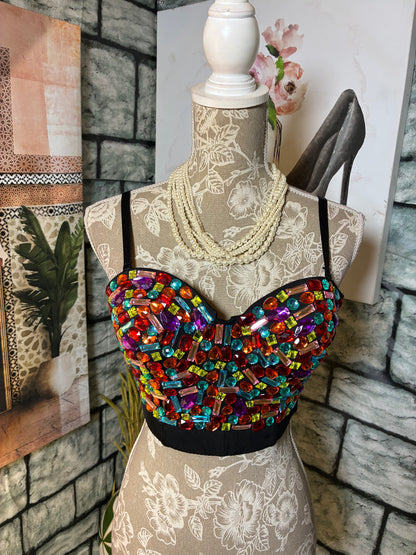 Charmian Black Rhinestone Top Women sz Medium / Large