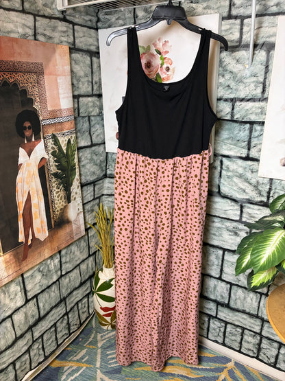 Shein Black Pink Brown Print Jumpsuit Women sz 1XL