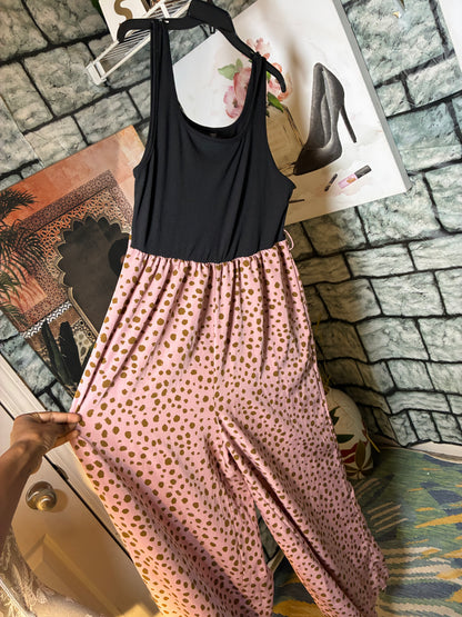Shein Black Pink Brown Print Jumpsuit Women sz 1XL